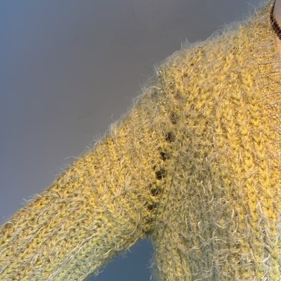 Anthropologie Larkin Shimmer open Cardigan Sweater eyelash yellow size Medium - Picture 6 of 11